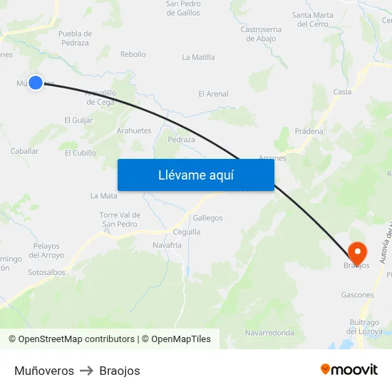 Muñoveros to Braojos map