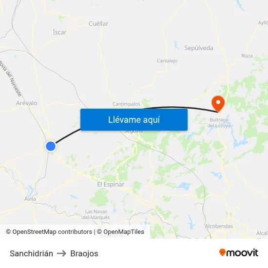 Sanchidrián to Braojos map