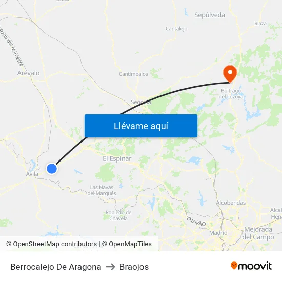 Berrocalejo De Aragona to Braojos map