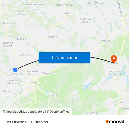 Los Huertos to Braojos map