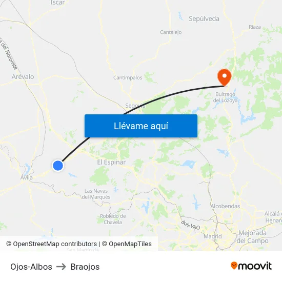 Ojos-Albos to Braojos map