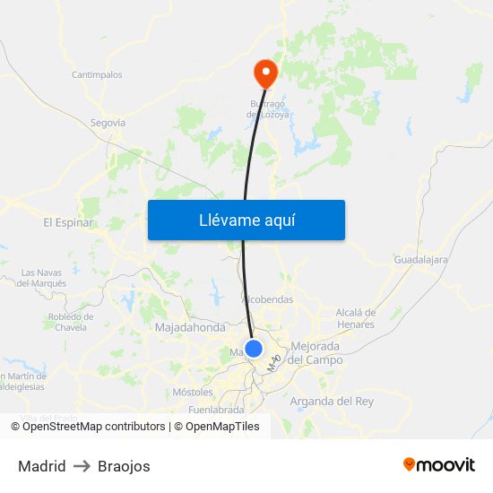 Madrid to Braojos map