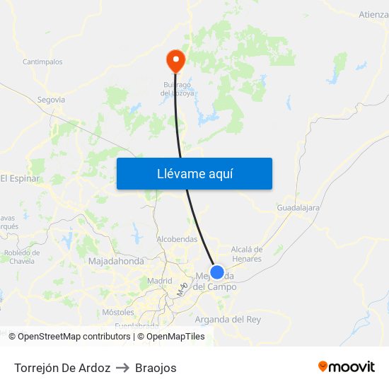 Torrejón De Ardoz to Braojos map