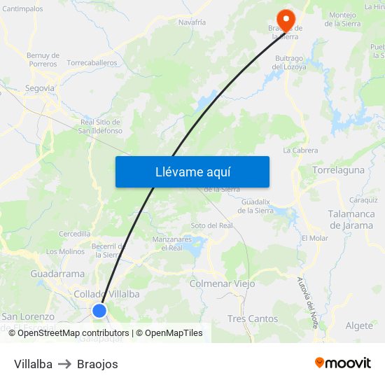 Villalba to Braojos map