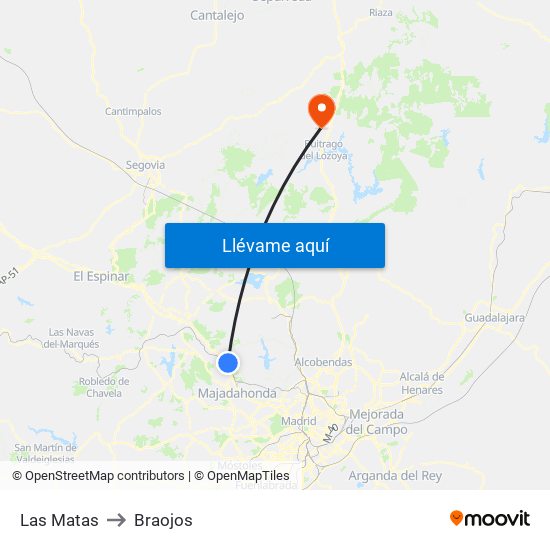Las Matas to Braojos map