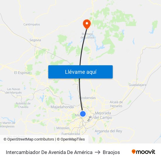 Intercambiador De Avenida De América to Braojos map