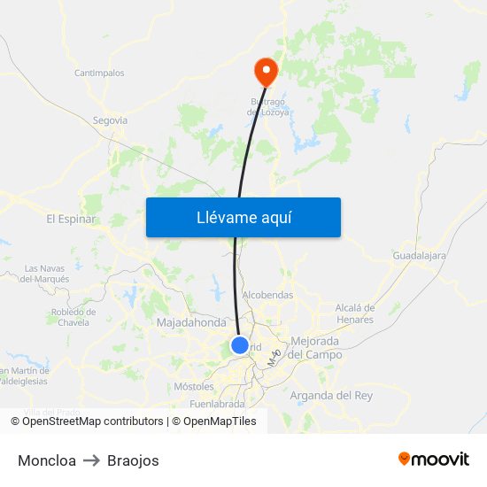 Moncloa to Braojos map