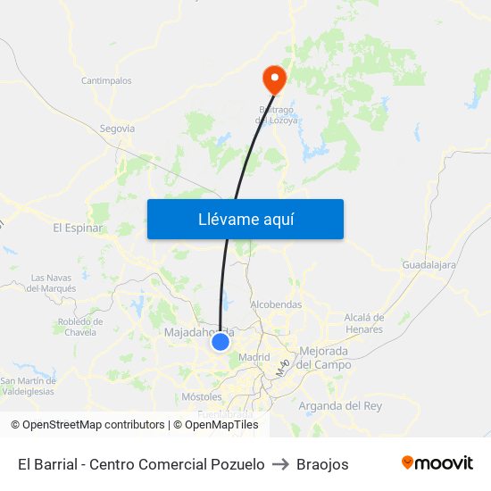 El Barrial - Centro Comercial Pozuelo to Braojos map