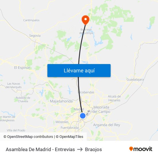 Asamblea De Madrid - Entrevías to Braojos map