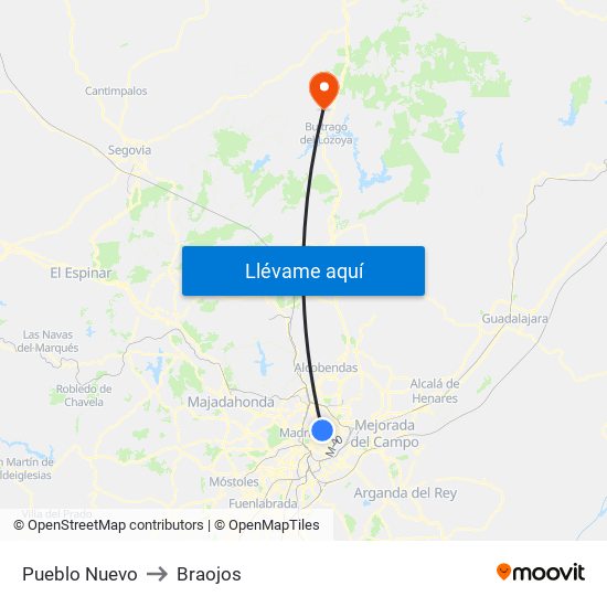 Pueblo Nuevo to Braojos map