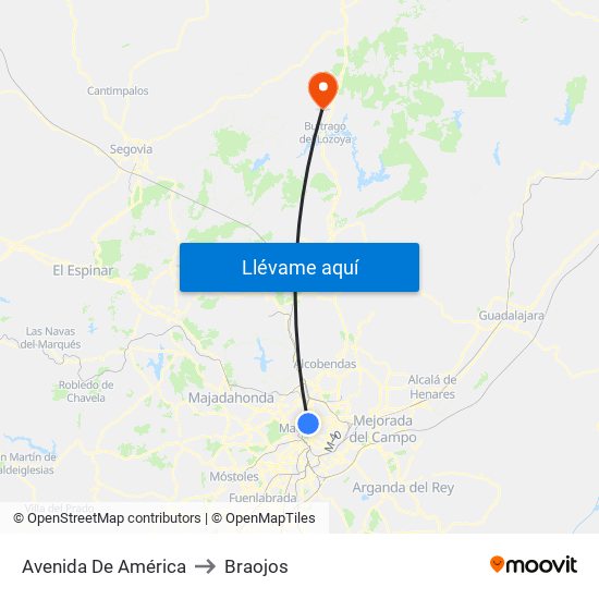 Avenida De América to Braojos map