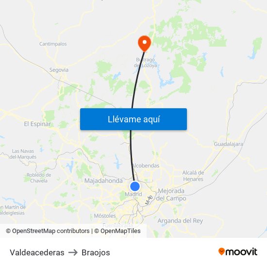 Valdeacederas to Braojos map