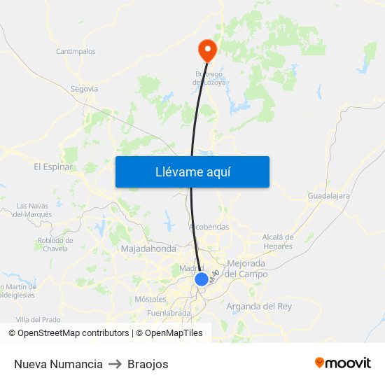 Nueva Numancia to Braojos map