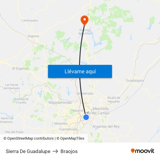 Sierra De Guadalupe to Braojos map