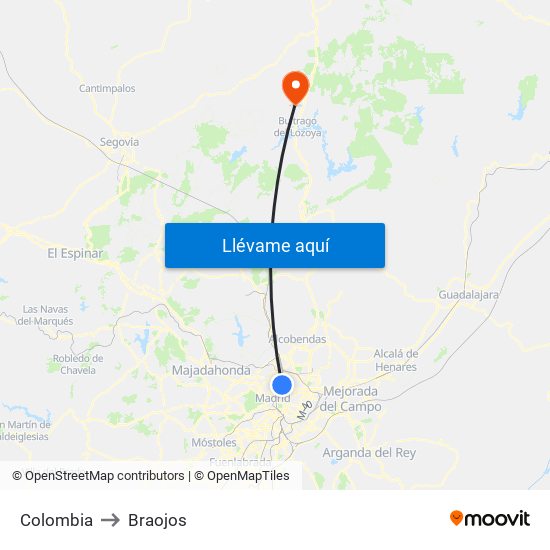 Colombia to Braojos map