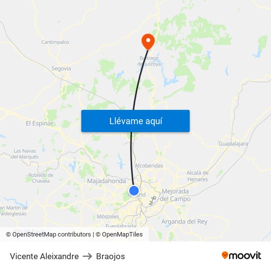 Vicente Aleixandre to Braojos map