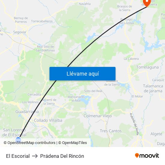 El Escorial to Prádena Del Rincón map