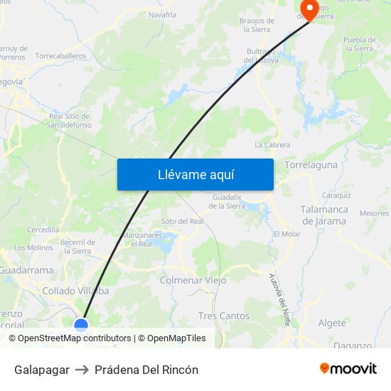Galapagar to Prádena Del Rincón map