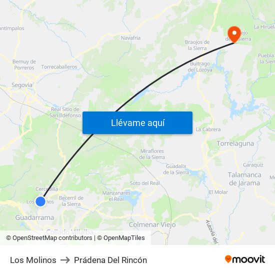 Los Molinos to Prádena Del Rincón map