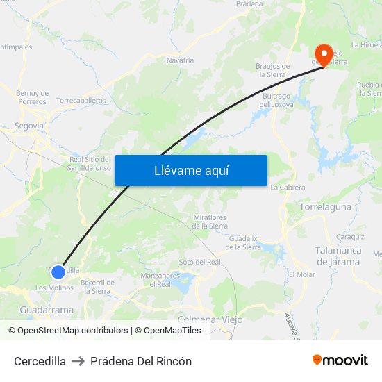 Cercedilla to Prádena Del Rincón map