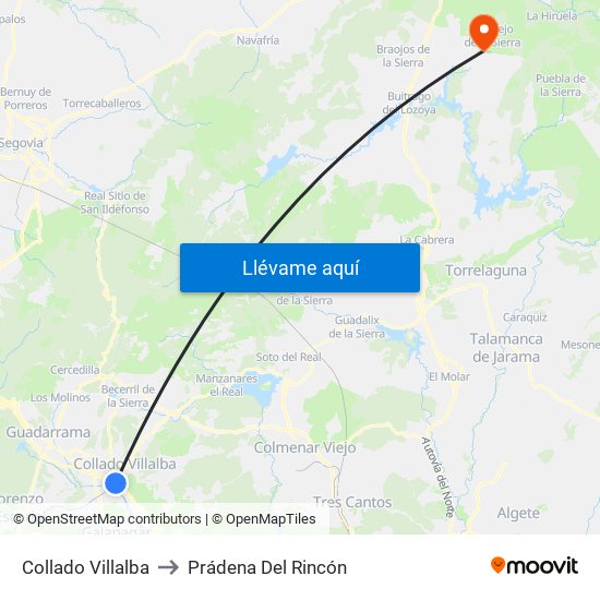 Collado Villalba to Prádena Del Rincón map