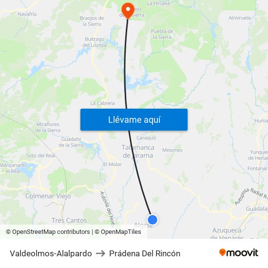 Valdeolmos-Alalpardo to Prádena Del Rincón map