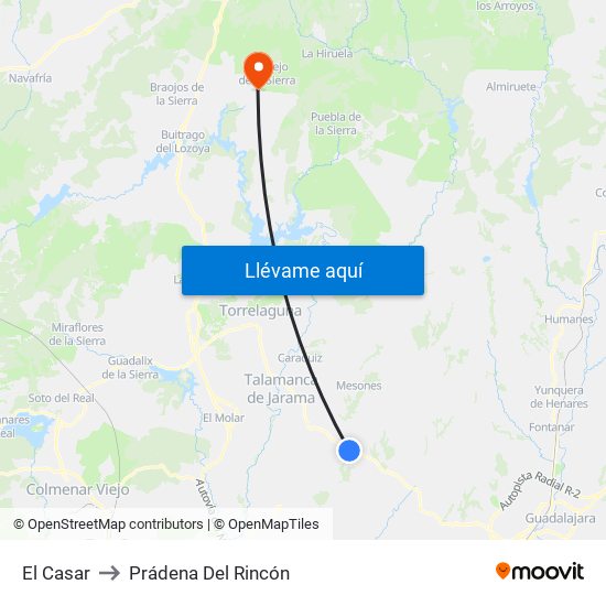 El Casar to Prádena Del Rincón map