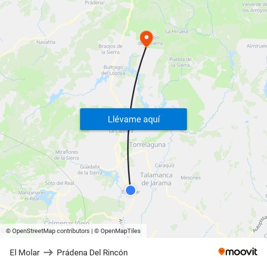 El Molar to Prádena Del Rincón map