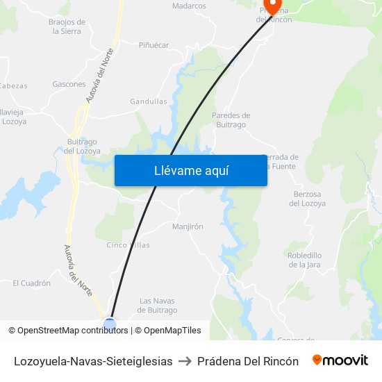 Lozoyuela-Navas-Sieteiglesias to Prádena Del Rincón map