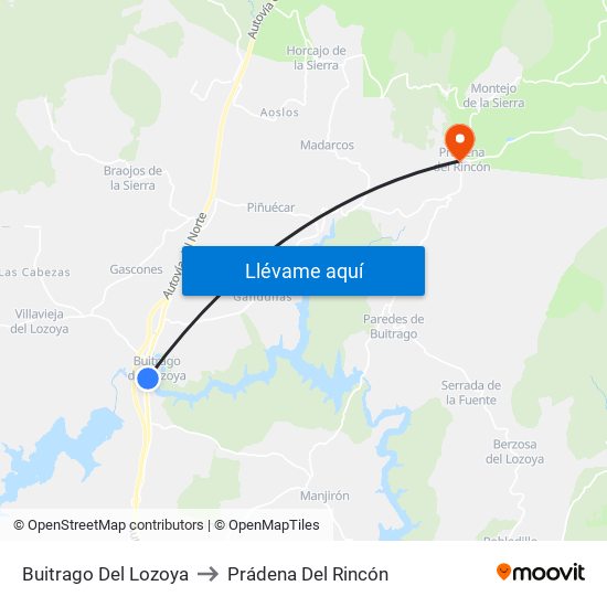 Buitrago Del Lozoya to Prádena Del Rincón map