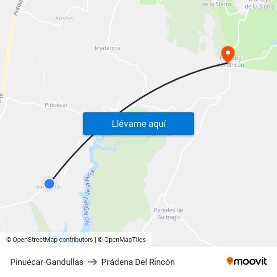 Pinuécar-Gandullas to Prádena Del Rincón map