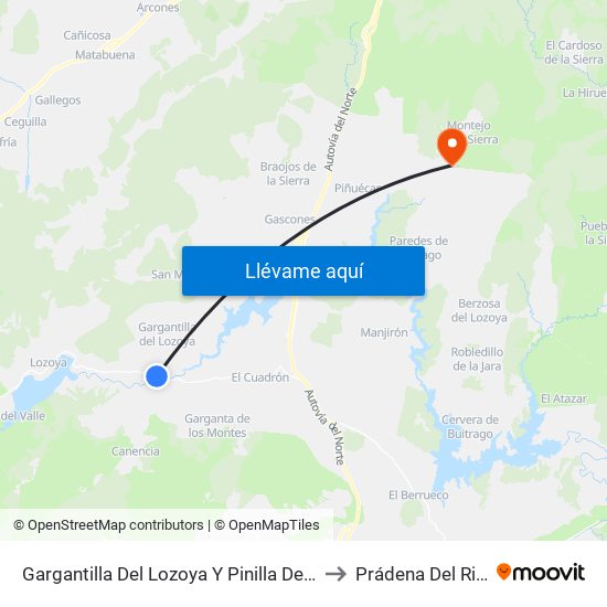 Gargantilla Del Lozoya Y Pinilla De Buitrago to Prádena Del Rincón map
