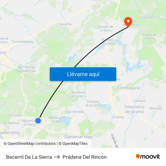 Becerril De La Sierra to Prádena Del Rincón map