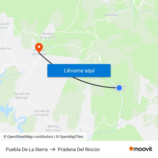 Puebla De La Sierra to Prádena Del Rincón map