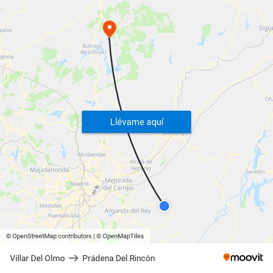 Villar Del Olmo to Prádena Del Rincón map