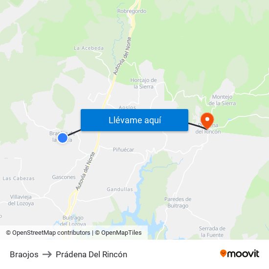 Braojos to Prádena Del Rincón map