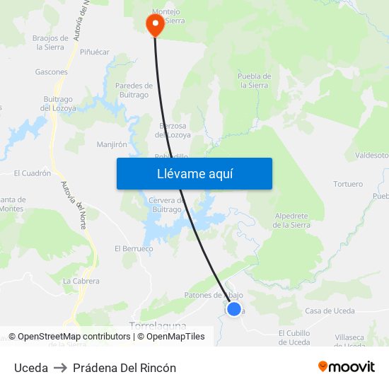 Uceda to Prádena Del Rincón map