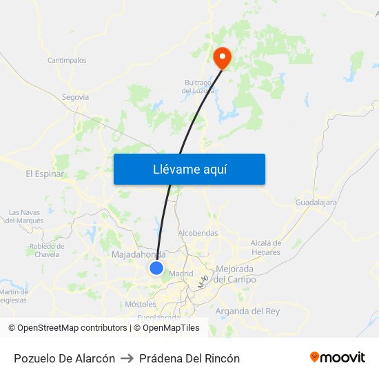 Pozuelo De Alarcón to Prádena Del Rincón map