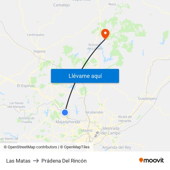 Las Matas to Prádena Del Rincón map