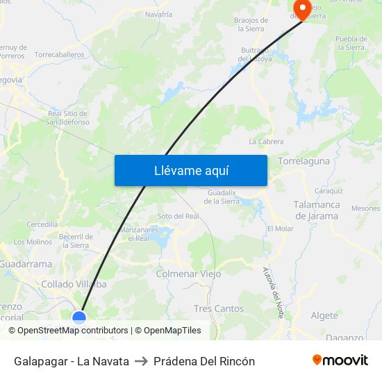 Galapagar - La Navata to Prádena Del Rincón map