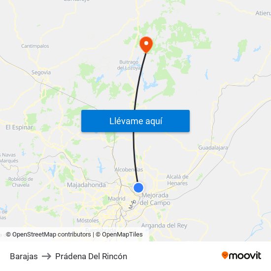 Barajas to Prádena Del Rincón map