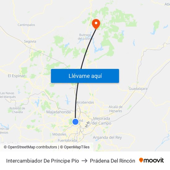 Intercambiador De Príncipe Pío to Prádena Del Rincón map