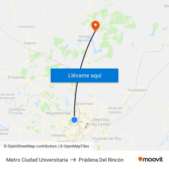 Metro Ciudad Universitaria to Prádena Del Rincón map