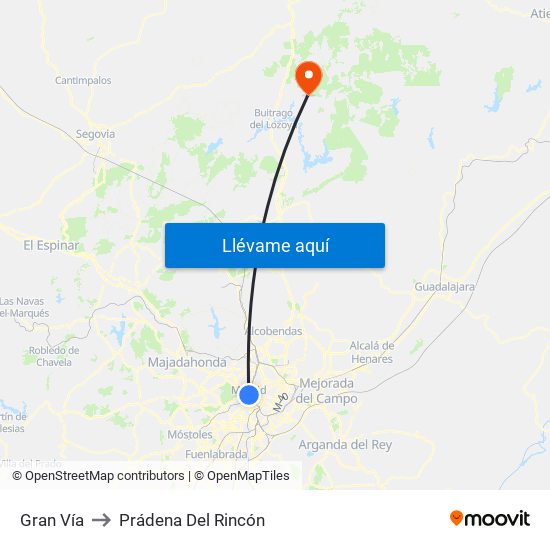 Gran Vía to Prádena Del Rincón map