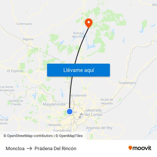 Moncloa to Prádena Del Rincón map