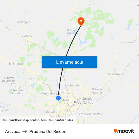 Aravaca to Prádena Del Rincón map