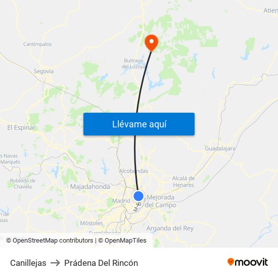 Canillejas to Prádena Del Rincón map
