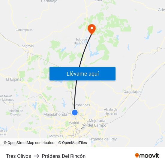 Tres Olivos to Prádena Del Rincón map