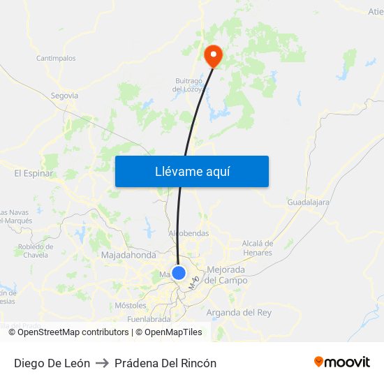 Diego De León to Prádena Del Rincón map