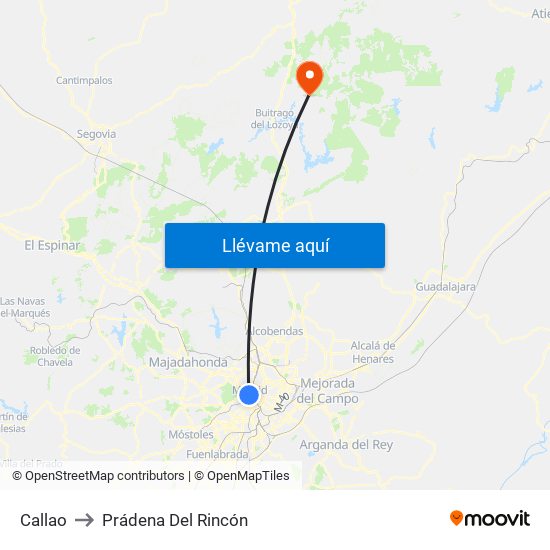 Callao to Prádena Del Rincón map